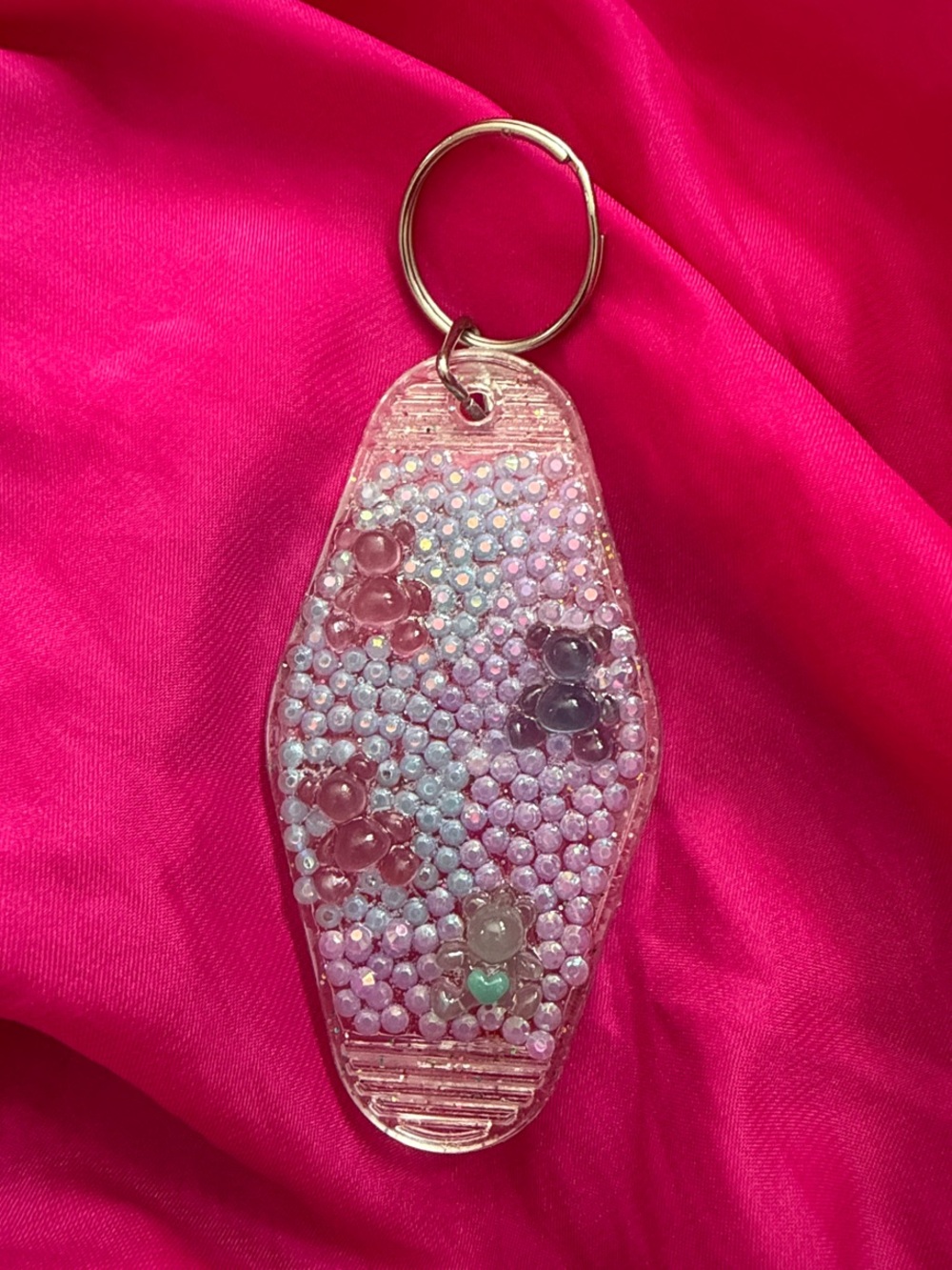 Purple and Blue Teddy Beaded Resin Keychain Charm - Girls Accessories